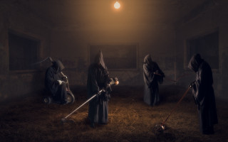 Dark surrealist hunter moonlight children - dark art free wallpaper