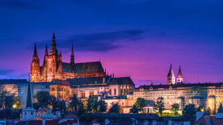 City skyline castle night purple - a purple sky in the background free wallpaper for desktop