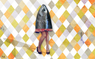 Woman dress fish object face - a pop art painting free wallpaper for desktop