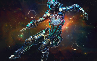 Futuristic space suit flying aurora - warframe armor free wallpaper