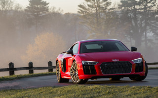 Red sports car road forest 6 - area free wallpaper