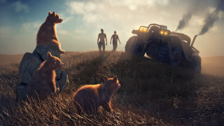 Animals field vehicle man dog - top of a grass free wallpaper for desktop