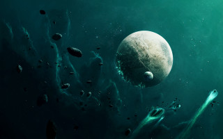 Alien floating ocean rocks debris - chris cold free wallpaper for desktop