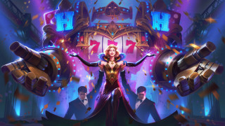 Futuristic suit woman outstretched arcade - two hand free wallpaper