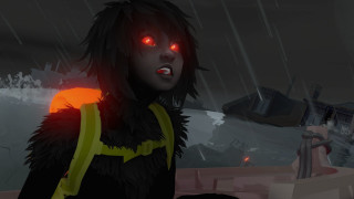 Woman red eyes yellow vest - bedwyr williams free wallpaper