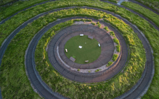 Circular grassy area lawn building - circular free wallpaper for desktop