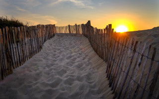 Beach fence sunset sand dunes - eric deschamps free wallpaper for desktop