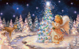 Christmas angel deer snow star - anne stokes free wallpaper