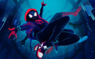 Spiderman flying city night glowing - zdarsky free wallpaper