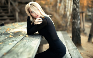 Woman forest bench blonde cosplay - a bench in a forest free wallpaper