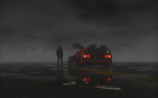 Man red car foggy retrofuturism - blade runner free wallpaper