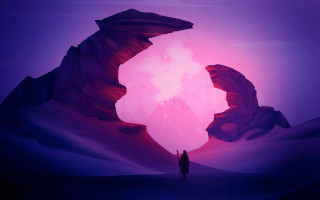 Desert fantasy matte painting purple - a pink sky in the background free wallpaper
