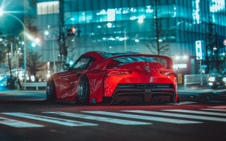 Red sports car night city 12 - the side of the road free wallpaper