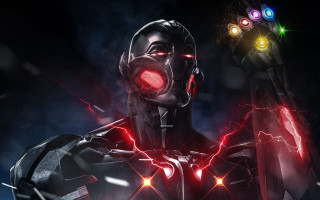 Man suit redlight flash vanitas - half robot free wallpaper