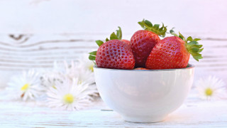 White bowl strawberries minimalism food - a white bowl free wallpaper for desktop