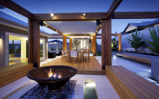 Patio firepit dining night lights - a fire pit free wallpaper