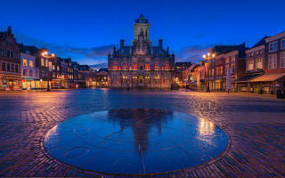 City square clock tower fountain - a city square free wallpaper