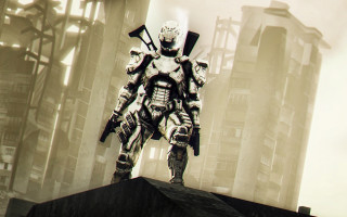 Futuristic man city robot sci - top of a building free wallpaper for desktop