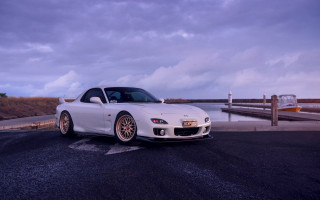 White sports car dusk water - a white sports car free wallpaper for desktop