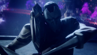 Futuristic man sword dark room 2 - a futuristic suit holding free wallpaper