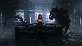 Woman couch dog demon fantasy - bastien l. deharme free wallpaper for desktop