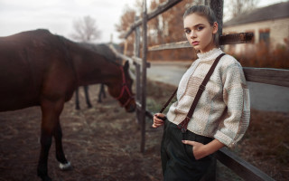Woman horse fence building reddoor - a red door free wallpaper