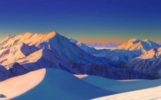 Mountain range snow blue sky 9 - a painting of a mountain range free wallpaper