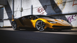 Yellow sports car graffiti wall - derf free wallpaper
