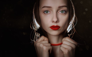 Woman red lipstick hoop earrings - white circle free wallpaper for desktop