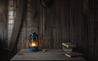 Blue lantern wooden table books - atmospheric free wallpaper for desktop