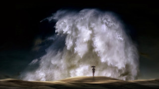 Person umbrella wave beach surreal - huge free wallpaper