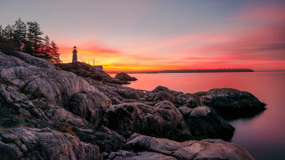 Lighthouse rocky shore sunset red - fitz henry lane free wallpaper for desktop