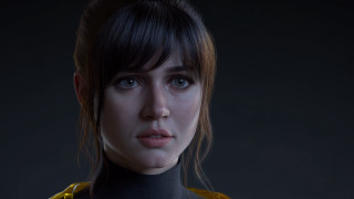 Eve ryder yellow jacket blue - ultra realistic face free wallpaper
