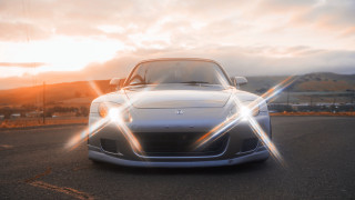 Silver sports car mountain sunset 2 - the cloud behind free wallpaper
