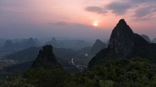 Sunset mountain river clouds forest - a sunset over a mountain range free wallpaper