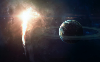 Space planet fire ring bright - the center free wallpaper