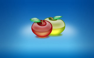 Two apples green leaves blue - two apple free wallpaper for desktop