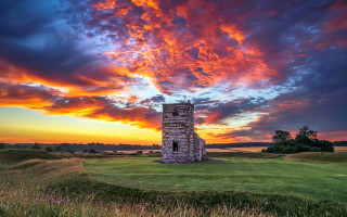 Tower sunset clouds romanesc forest - a sunset in the background free wallpaper for desktop