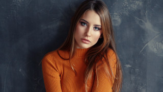 Eszter mattioni orange sweater blue - free portrait wallpaper for desktop