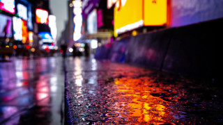 Wet sidewalk lights explosion fire - free rain wallpaper for desktop