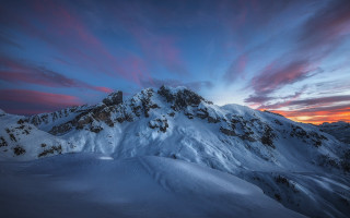 Snowy mountain sunset city lake - sky above free wallpaper
