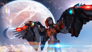 Woman wings halo planet bird - a planet free wallpaper for desktop