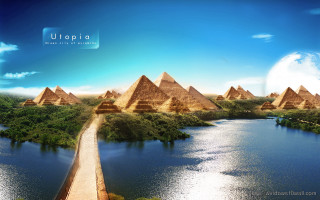 River pyramids bridge painting artwork - a painting of a river free wallpaper