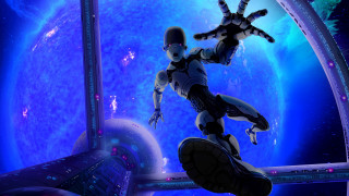 Robot flying earth space station - a view of the earth free wallpaper