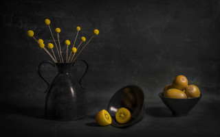 Black vase yellow flowers lemons - carol bove free wallpaper