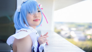Bluehair whitedress cosplay maid ribbon - cosplay free wallpaper