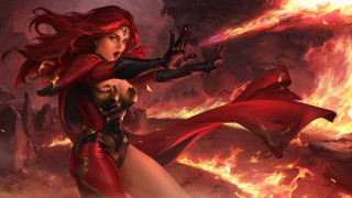 Fiery woman sword cave flames - free hearts wallpaper