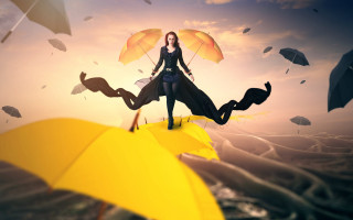 Woman umbrella fantasy sunset bird - behance hd free wallpaper