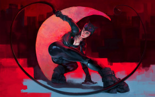 Anne cat suit moon red - a red background behind her free wallpaper