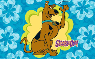 Cartoon dog blue flower background - a cartoon dog free wallpaper